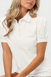 BiBi Short Puff Sleeve Pique Shirt OutfitFlow